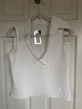 Rayure Textured Collared Sleeveless Camisole - White